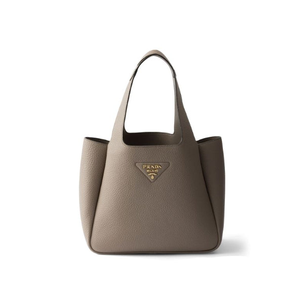 Prada Small Leather Tote Bag | Grey Calfskin | Triangle Logo