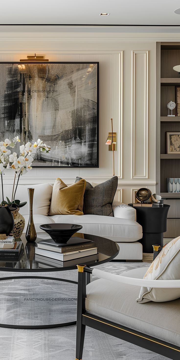 Curated luxury housewarming gifts including designer candles, fine tableware and gold accessories styled in an elegant home interior