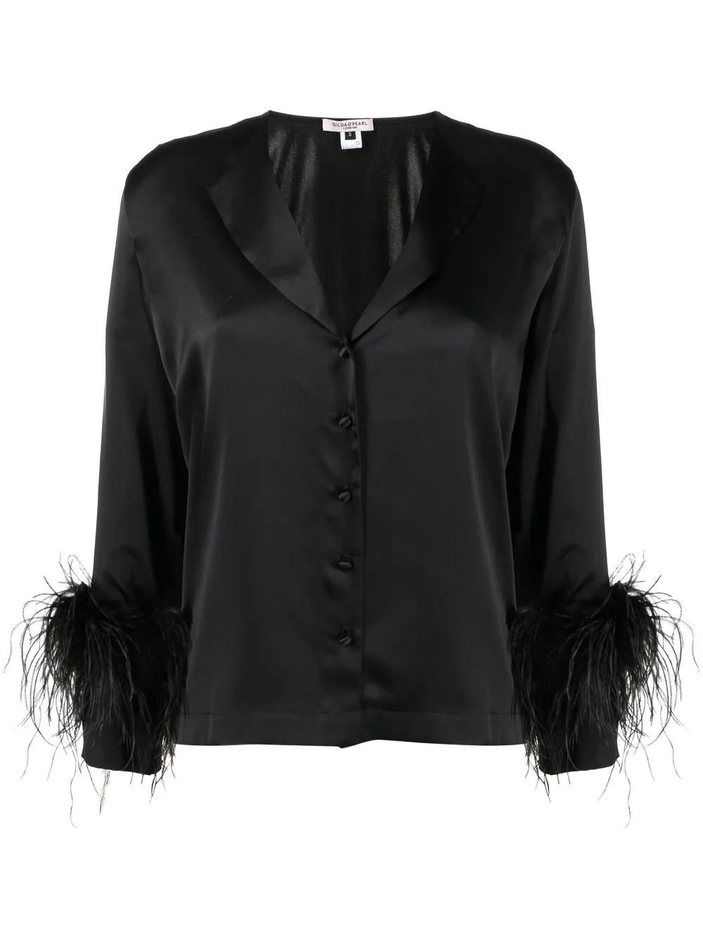 Gilda & Pearl Black Silk And Feather Pyjama Set