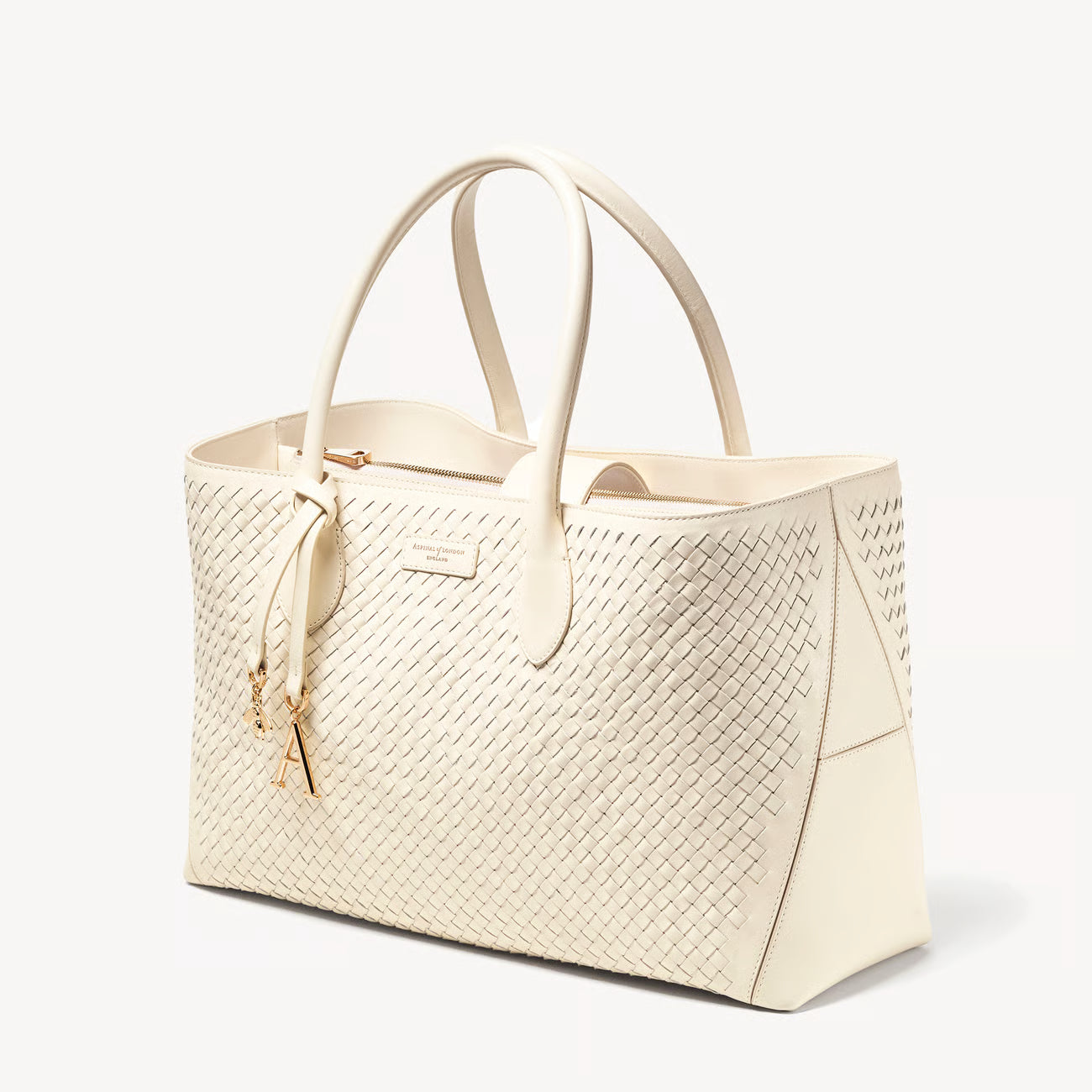 Aspinal of London | London Tote – Ivory Woven Leather
