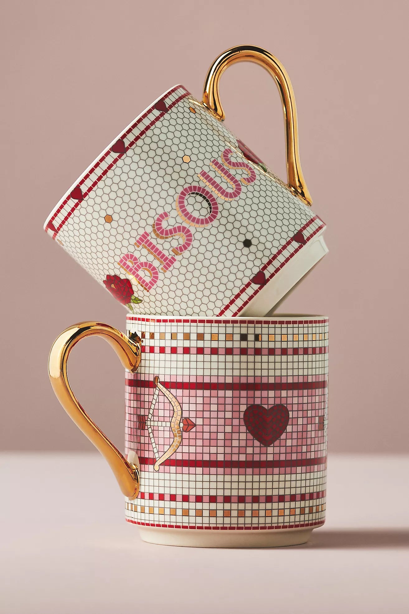 Anthropologie The Bistro Tile Stoneware Mug: Love Edition