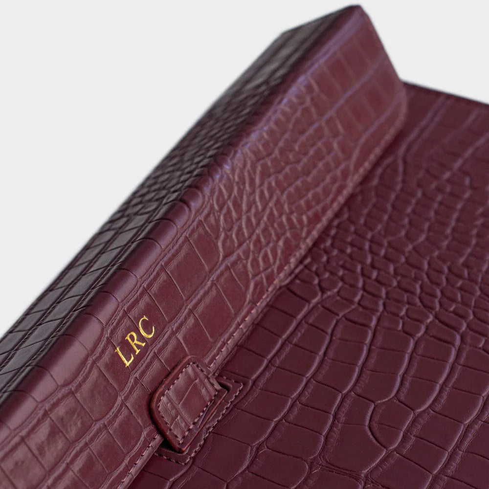 INSERIF - Burgundy Lizard Texture Personalized Laptop Sleeve with Stand