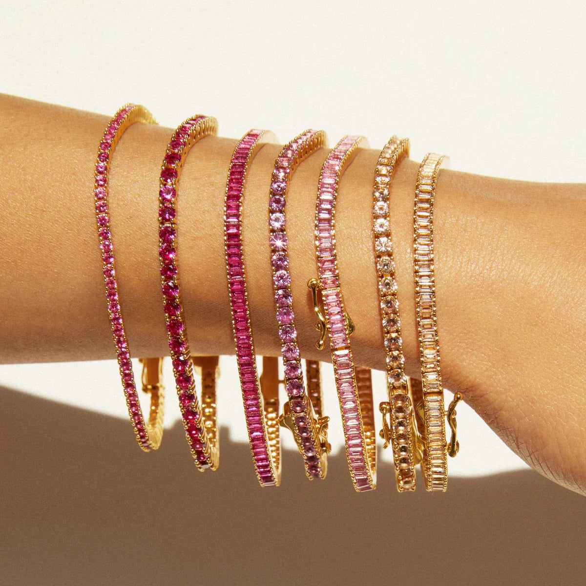 Lab Grown Pink Sapphire Tennis Bracelet in Gold Vermeil