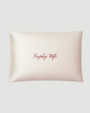Custom text embroidery on silk pillowcase