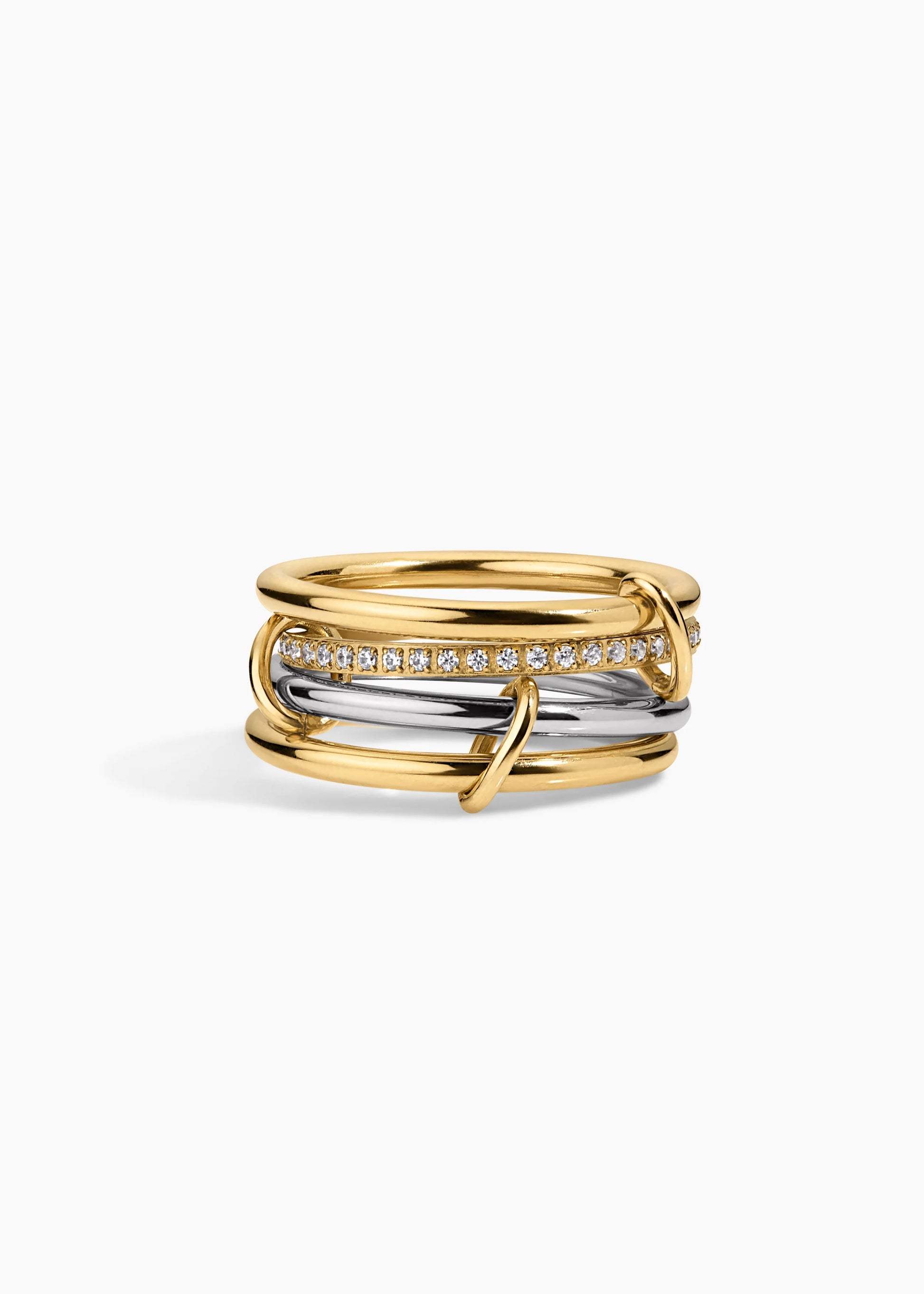Double Band Engagement Ring | 2 Tone Pavé CZ Gold & Silver – Roxy Wraps