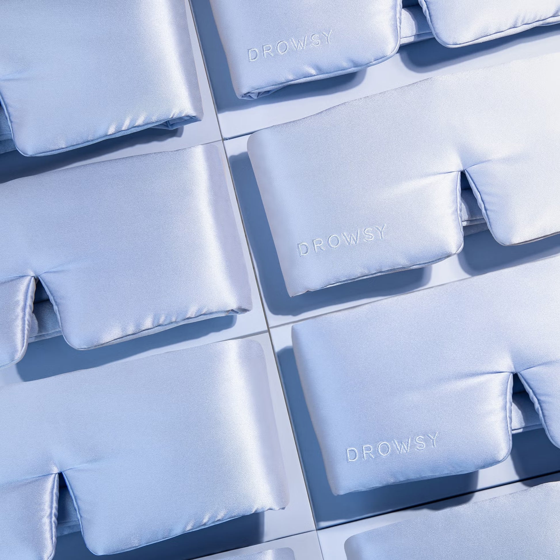 Drowsy silk sleep mask adjustable strap hair-friendly design in Blue Belle