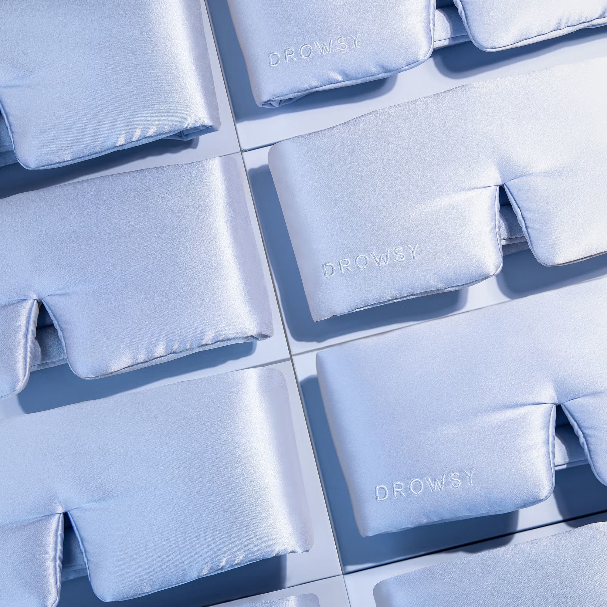 Drowsy silk sleep mask adjustable strap hair-friendly design in Blue Belle