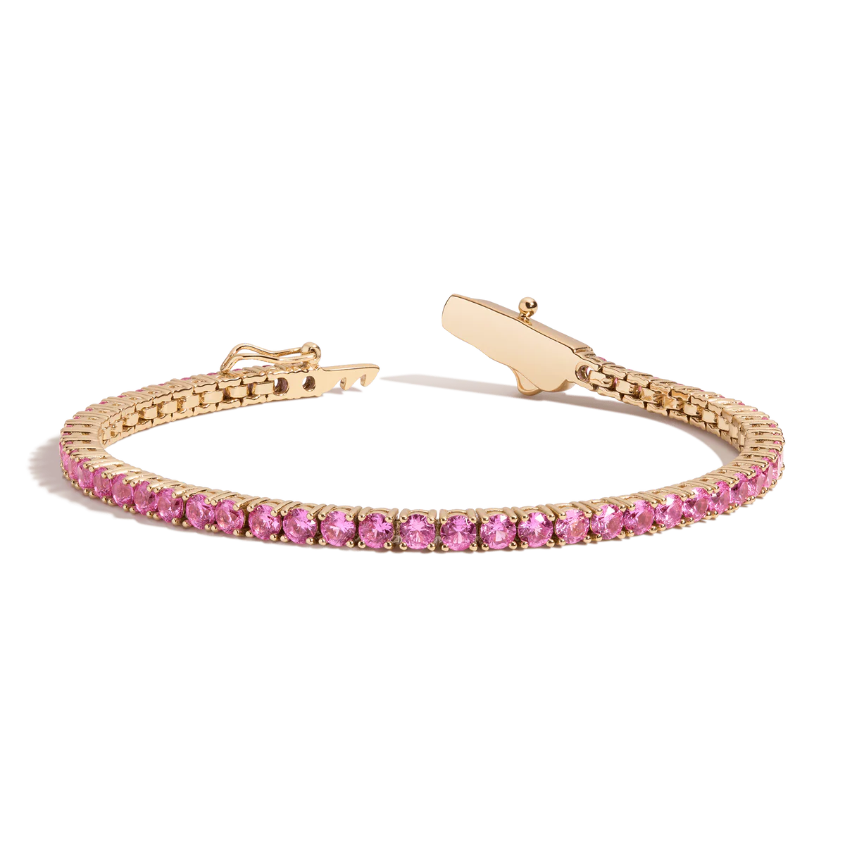 Lab Grown Pink Sapphire Tennis Bracelet in Gold Vermeil