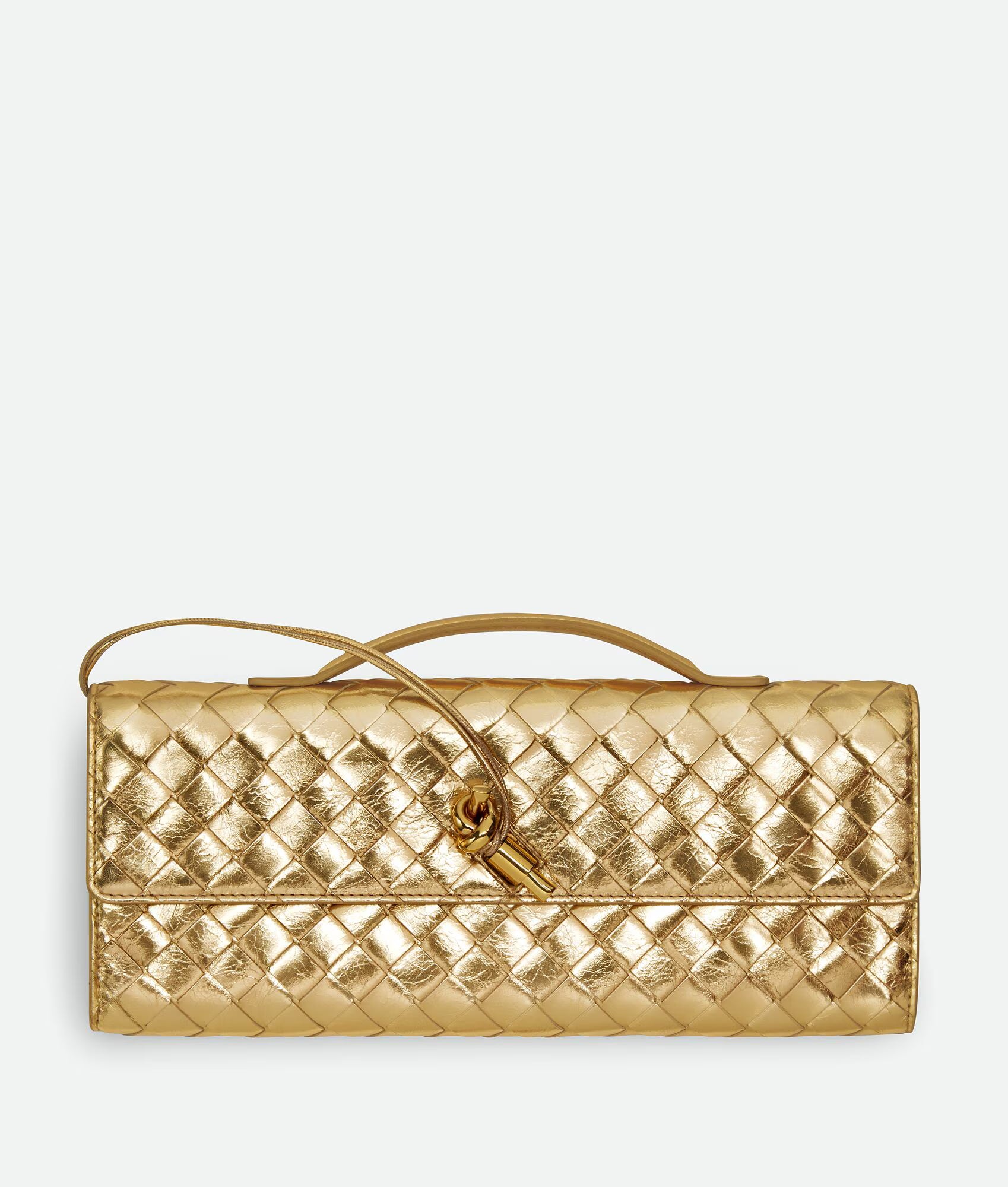 Bottega Veneta Andiamo Intrecciato Metallic Leather Clutch