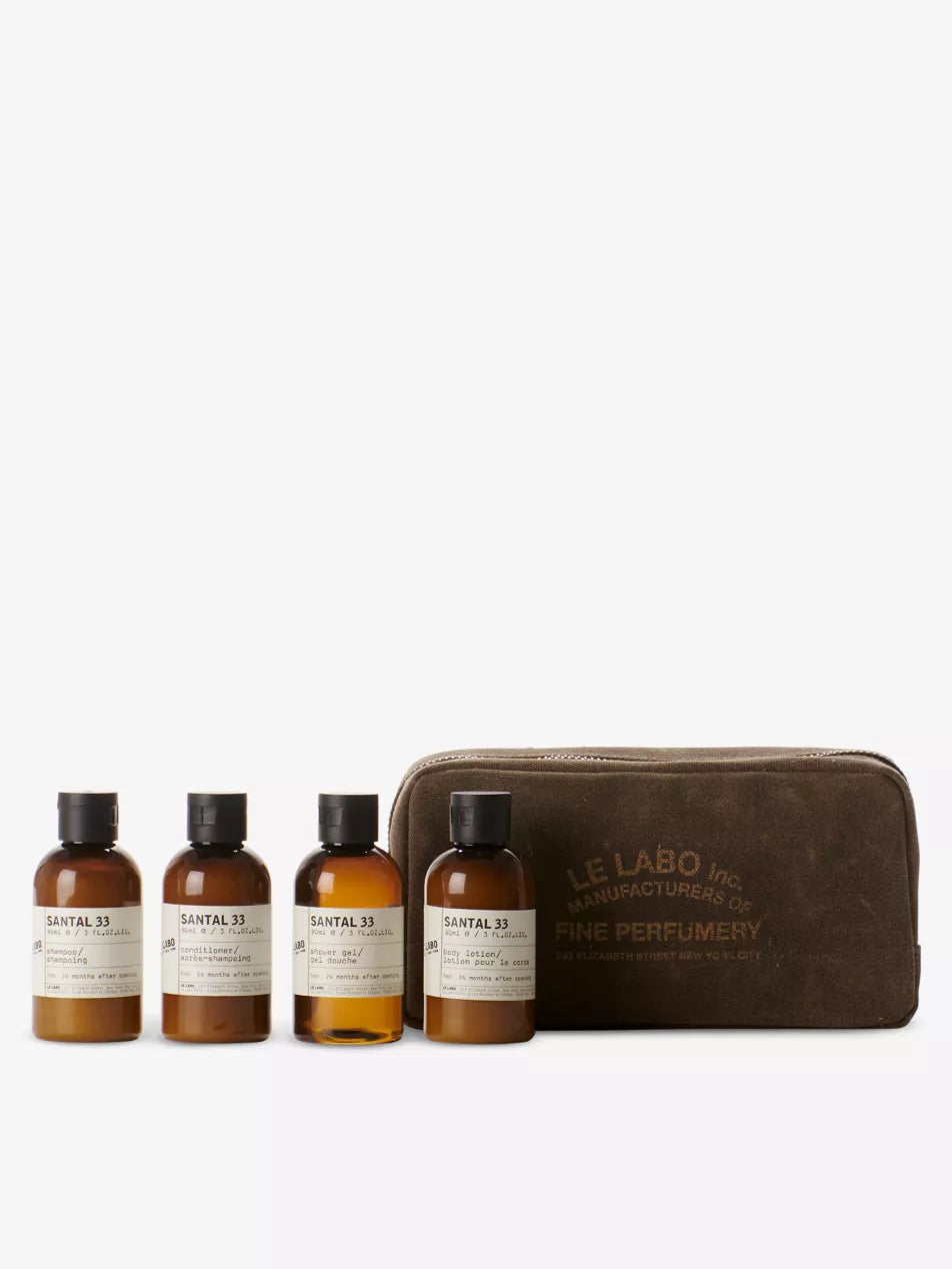 Le Labo Santal 33 travel size bottles 90ml with waxed canvas travel pouch