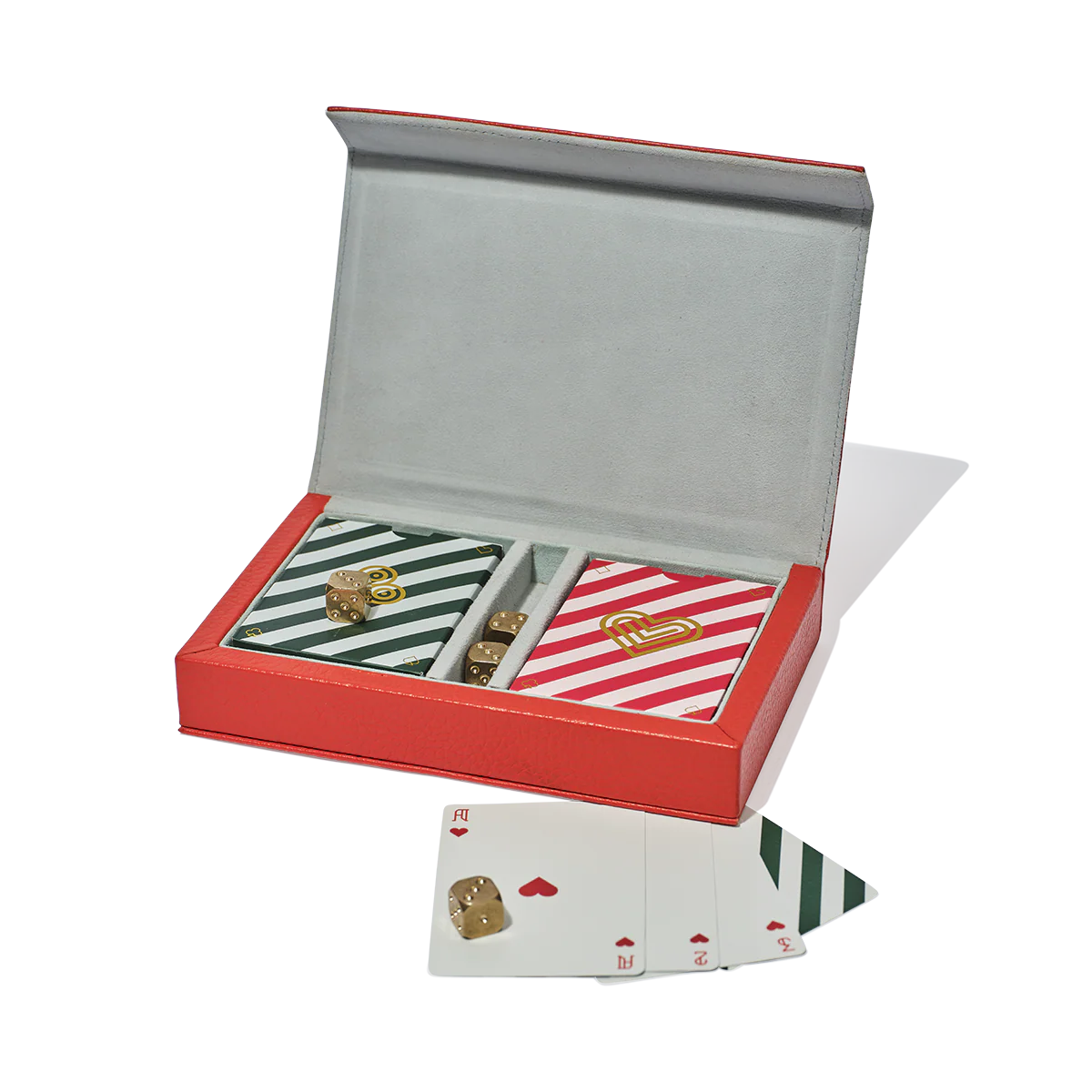 Personalised Leather Games Set | Playing Cards & Brass Dice