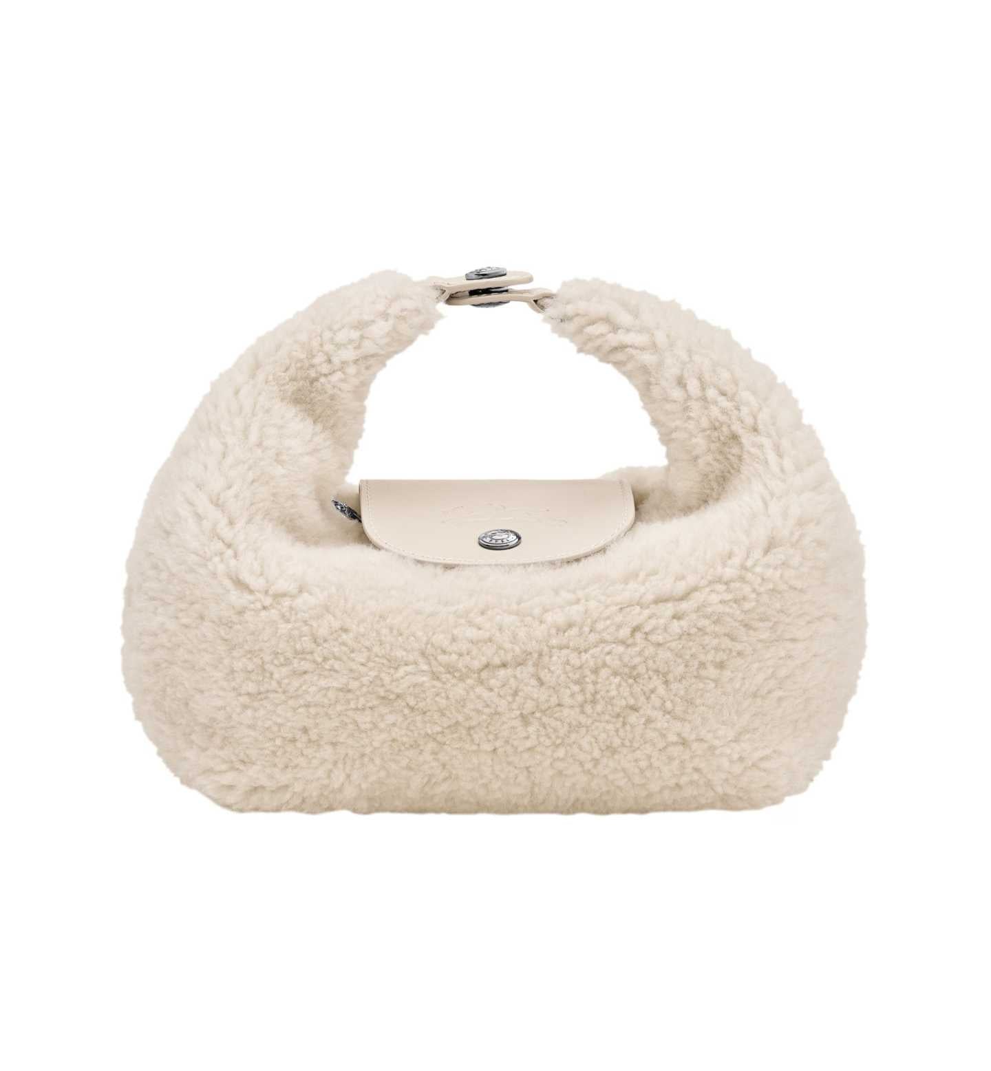 Longchamp shearling bag travel gift for mom cream plush texture