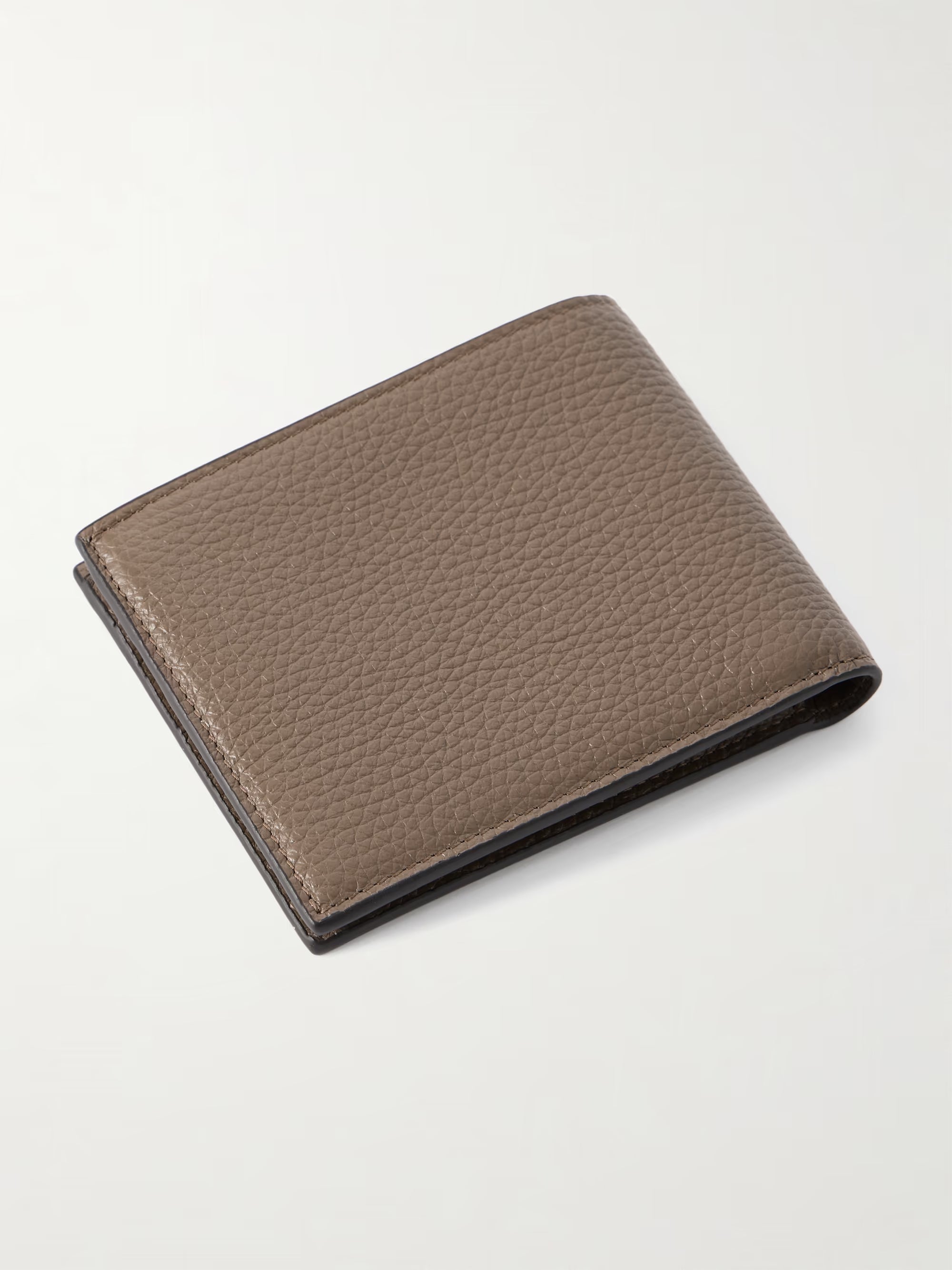 Montblanc full grain leather wallet open showing six card slots and bill sleeve