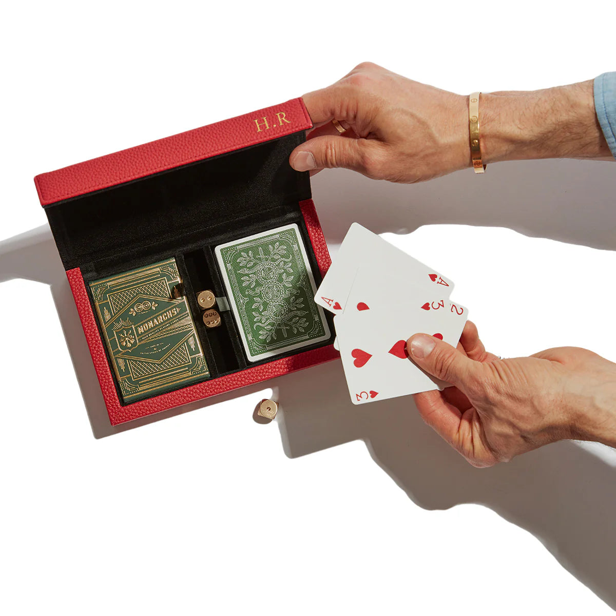 Personalised Leather Games Set | Playing Cards & Brass Dice
