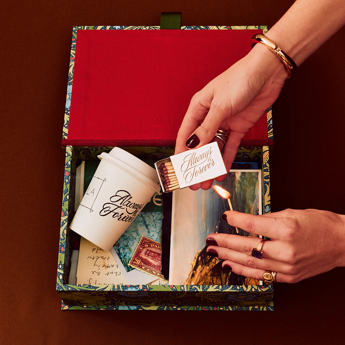 Personalised handwritten message engraved on silver matchbox client gift
