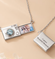 Personalised Camera Birthstone Pull-Out Photo Locket Necklace