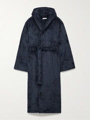 Soho Home hooded robe men navy fleece with logo embroidery