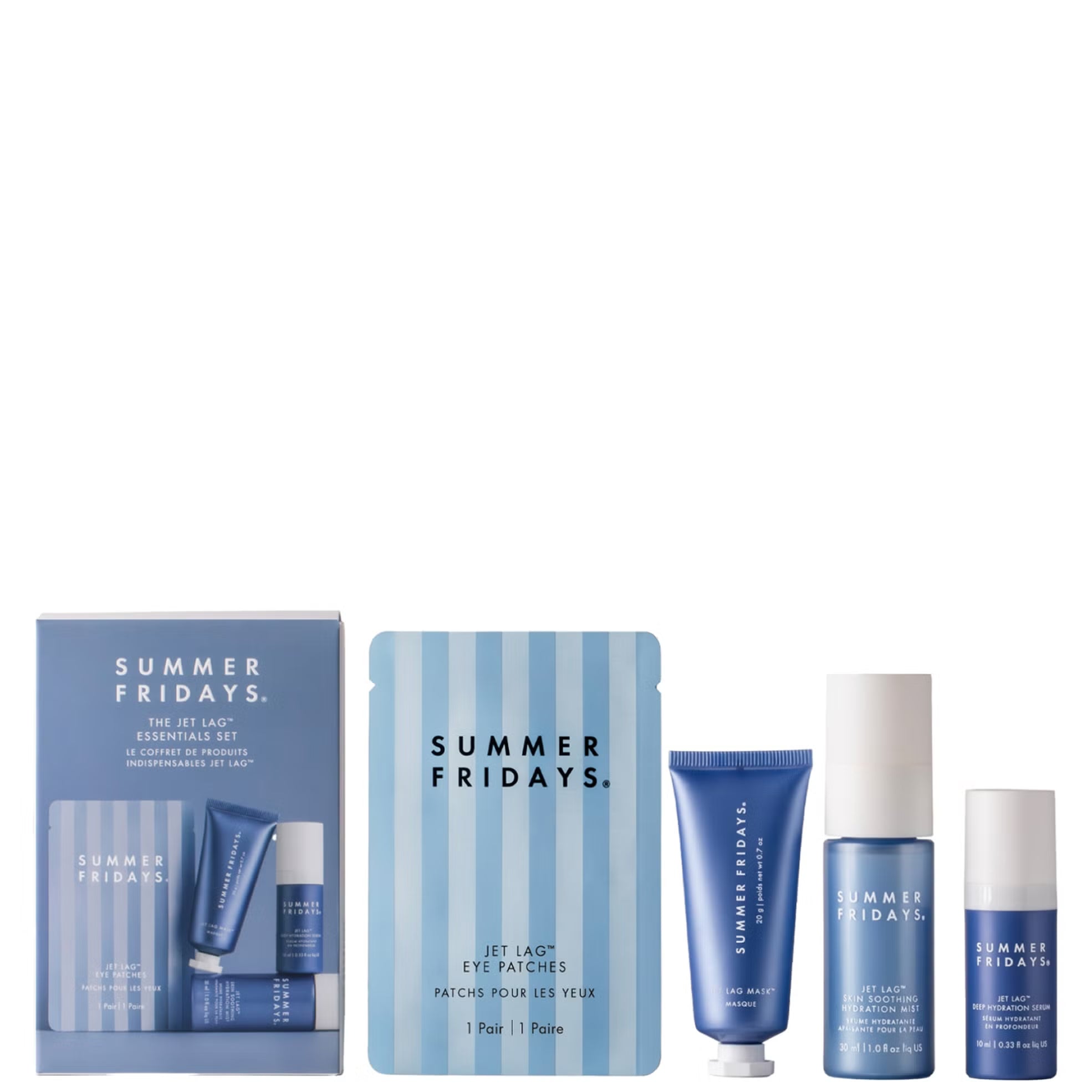 Summer Fridays Jet Lag Essentials Set five piece travel skincare gift in box