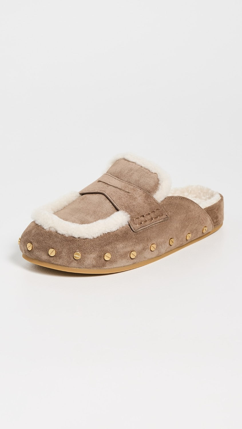 Veronica Beard Fenix shearling clogs bark ecru travel gift for mom