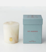 Close-up of Cire Trudon Vesta alabaster candle vessel showing translucent glass finish