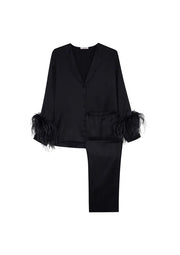 Gilda & Pearl Black Silk And Feather Pyjama Set