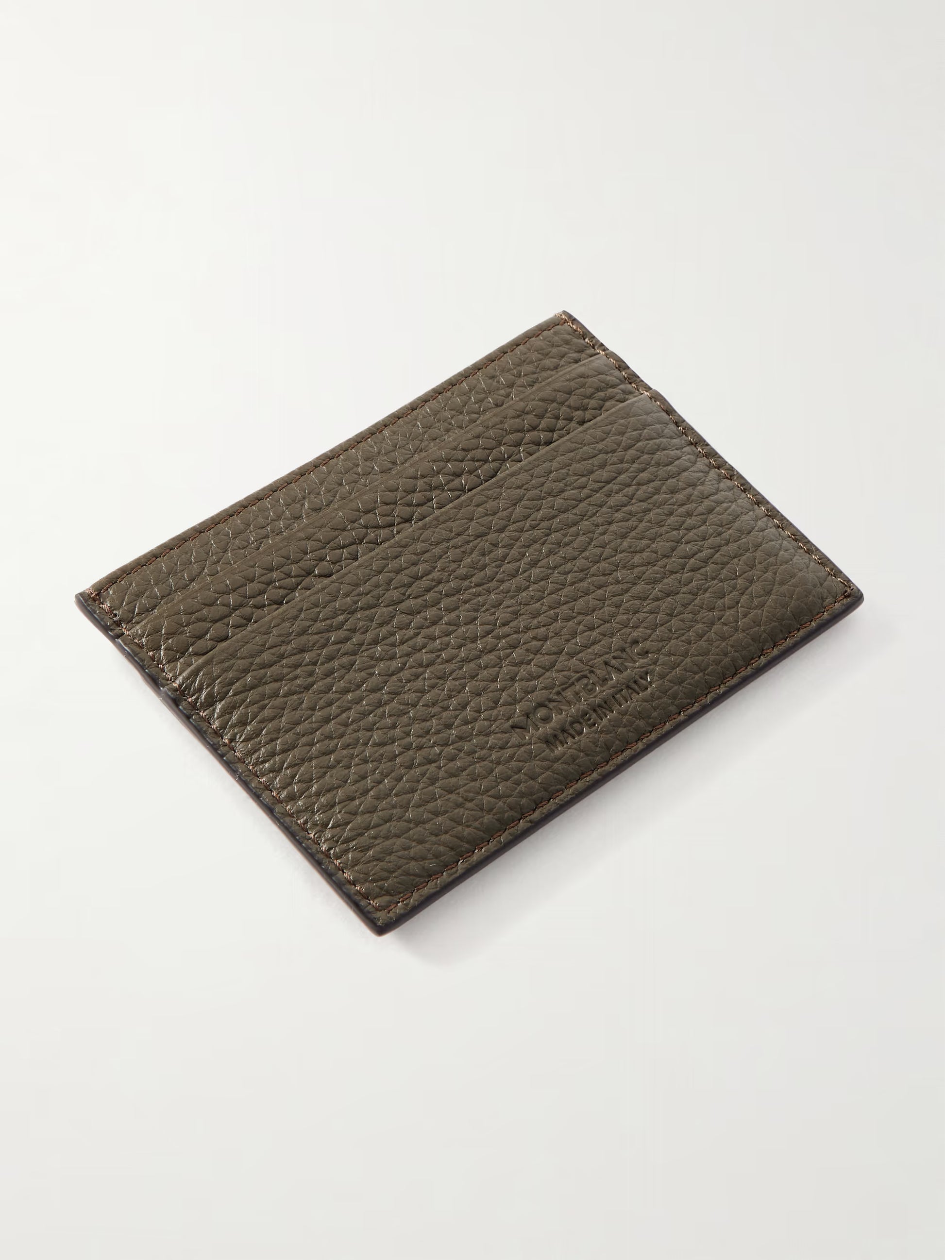 Mont Blanc business card holder in army-green full-grain calf leather with snow cap emblem