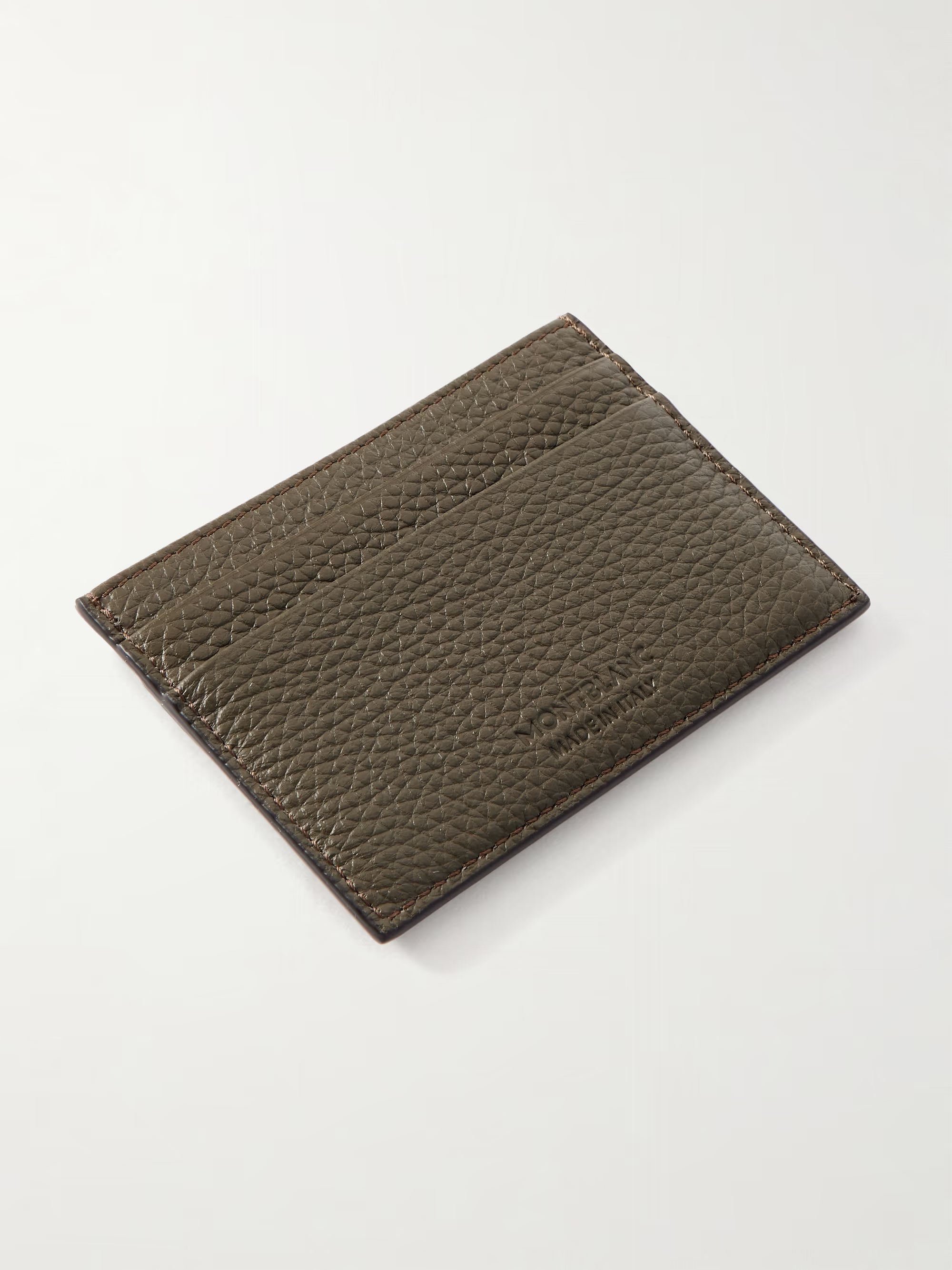 Mont Blanc business card holder in army-green full-grain calf leather with snow cap emblem
