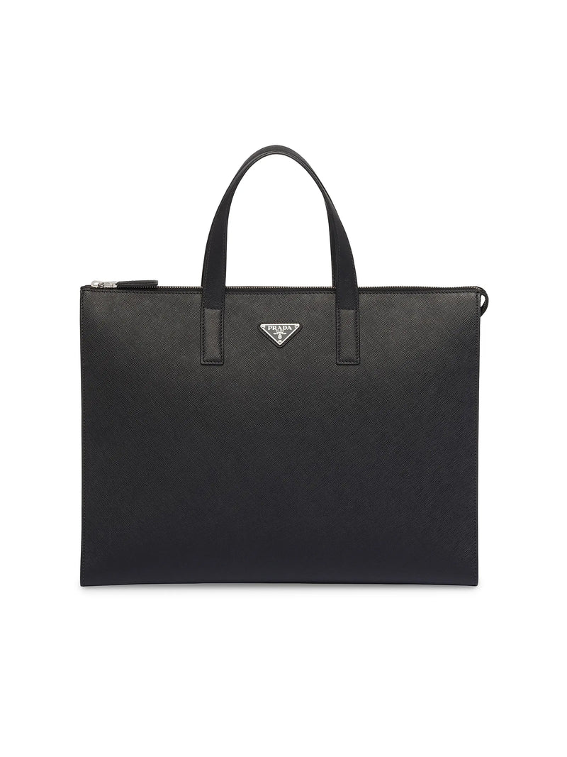Prada Saffiano Leather Tote | Black Calfskin | Triangle Logo