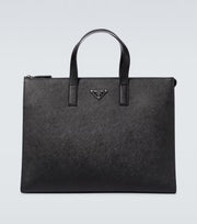 Prada Saffiano men's tote bag side profile showing 9cm depth