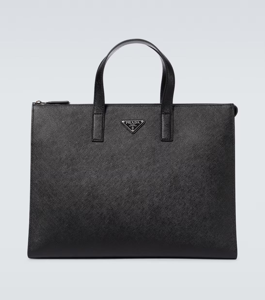 Prada Saffiano men's tote bag side profile showing 9cm depth