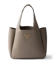 Prada Small Leather Tote Bag | Grey Calfskin | Triangle Logo
