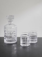 Ralph Lauren Home Hudson Plaid crystal decanter set with two old-fashioned glasses in presentation box