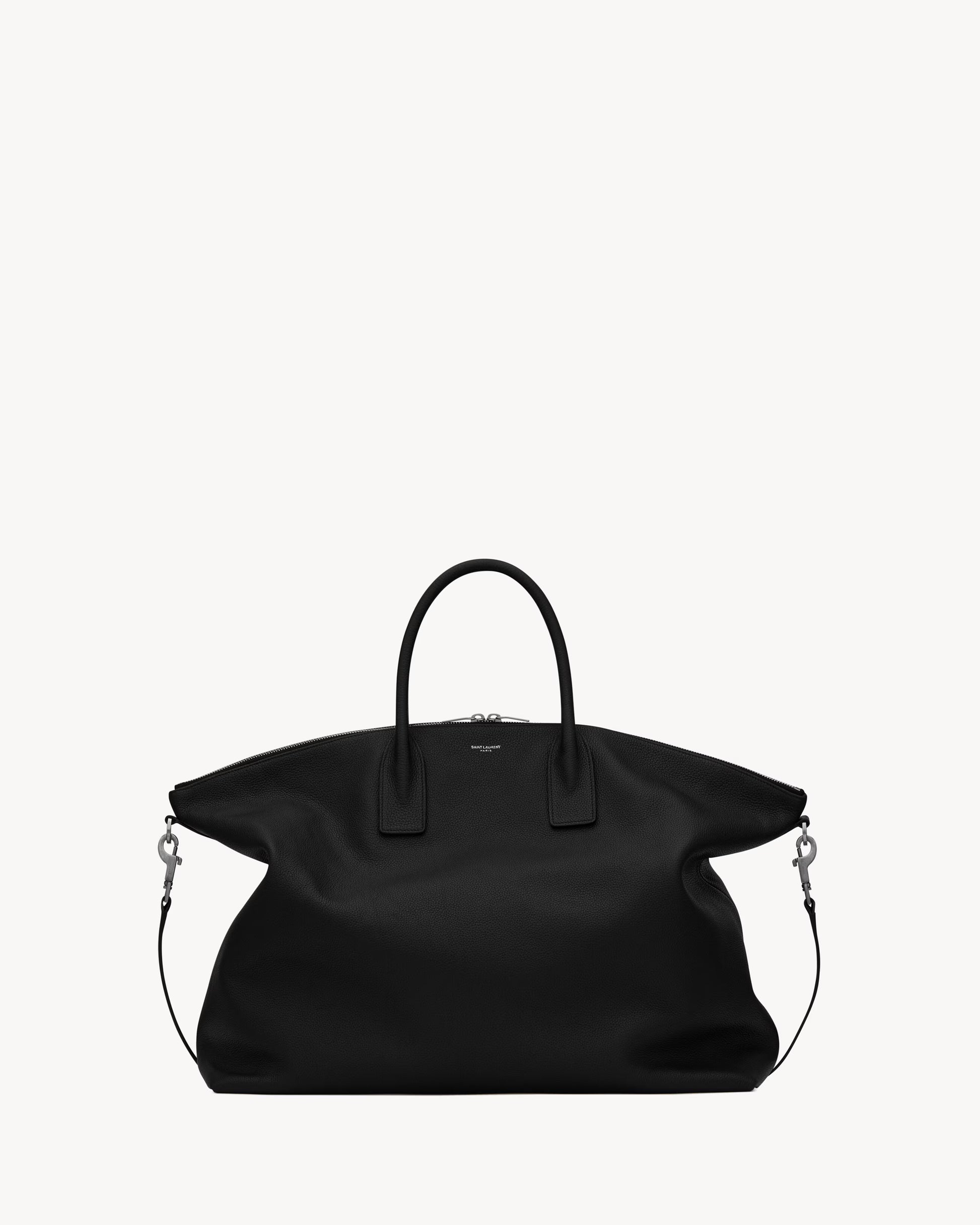 Saint Laurent bowling tote bag in black grained calfskin leather front view