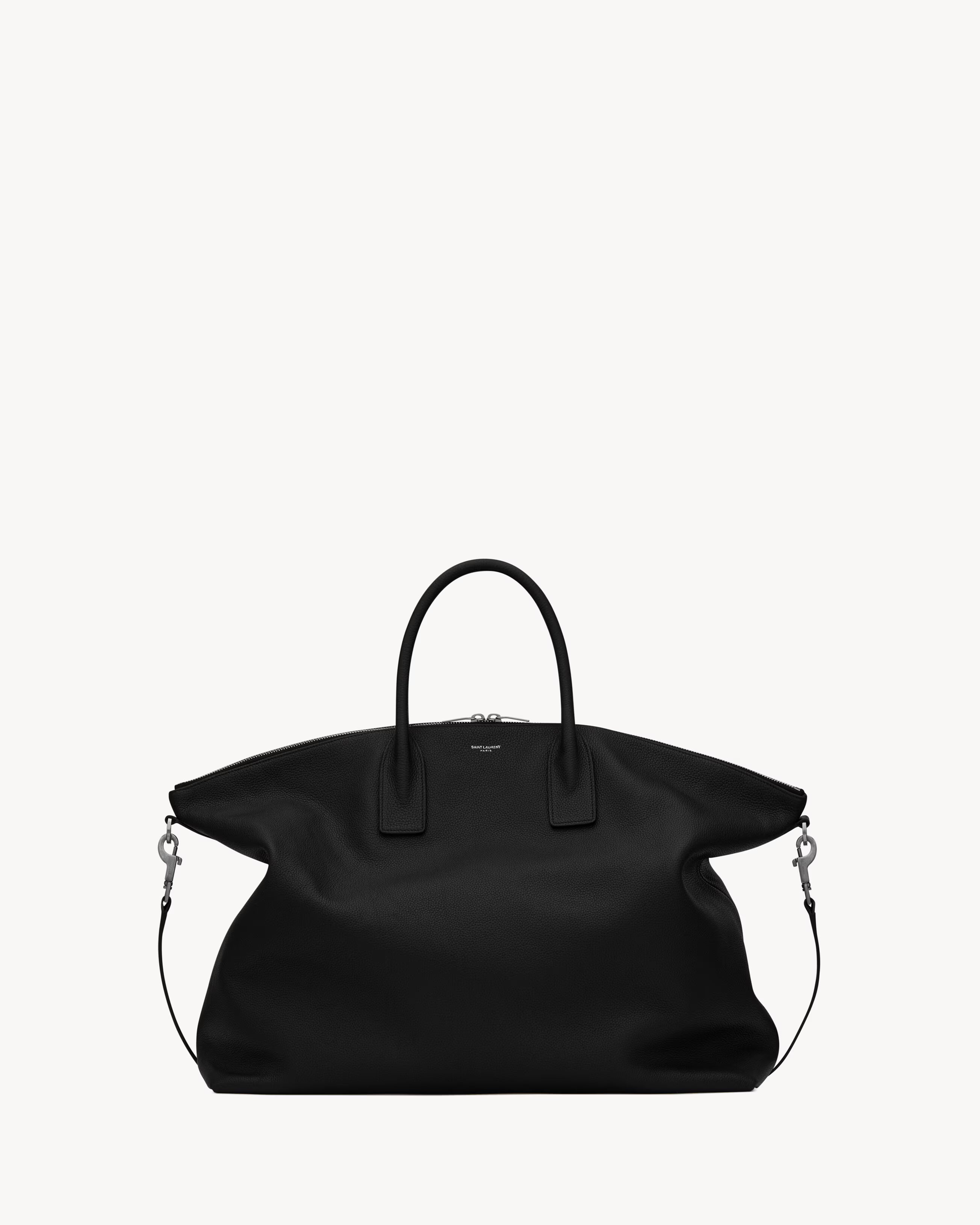 Saint Laurent bowling tote bag in black grained calfskin leather front view