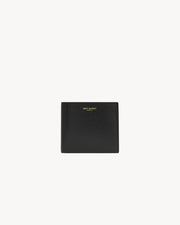 Saint Laurent Paris East West Wallet in black upcycled leather with bronze-toned hardware and coin purse