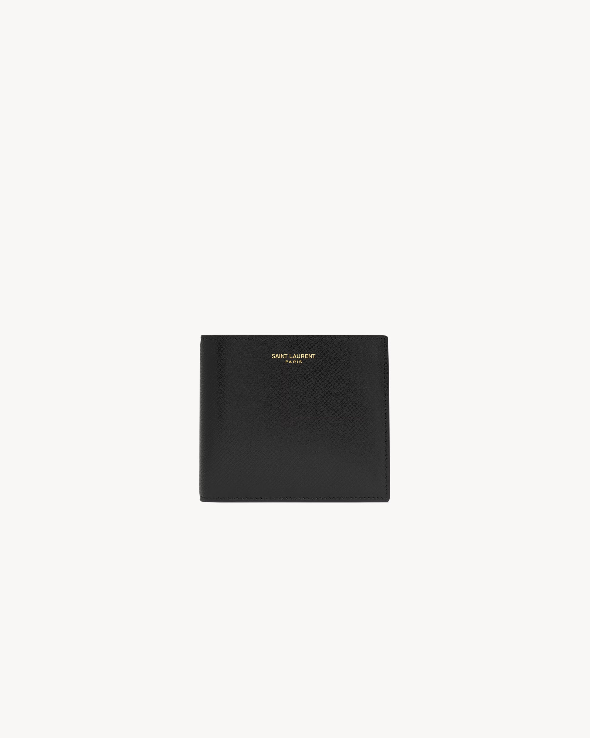 Saint Laurent Paris East West Wallet in black upcycled leather with bronze-toned hardware and coin purse