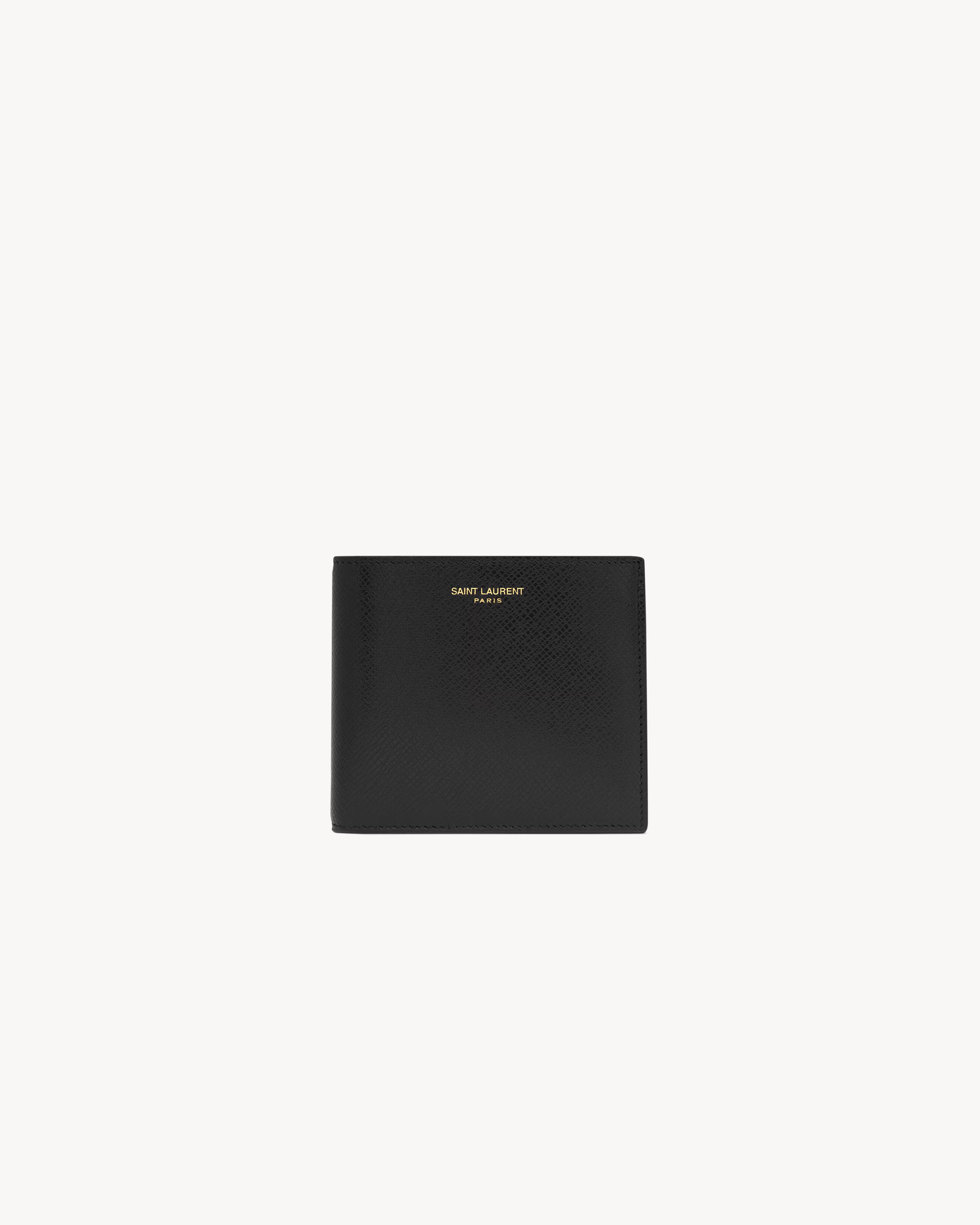 Saint Laurent Paris East West Wallet in black upcycled leather with bronze-toned hardware and coin purse