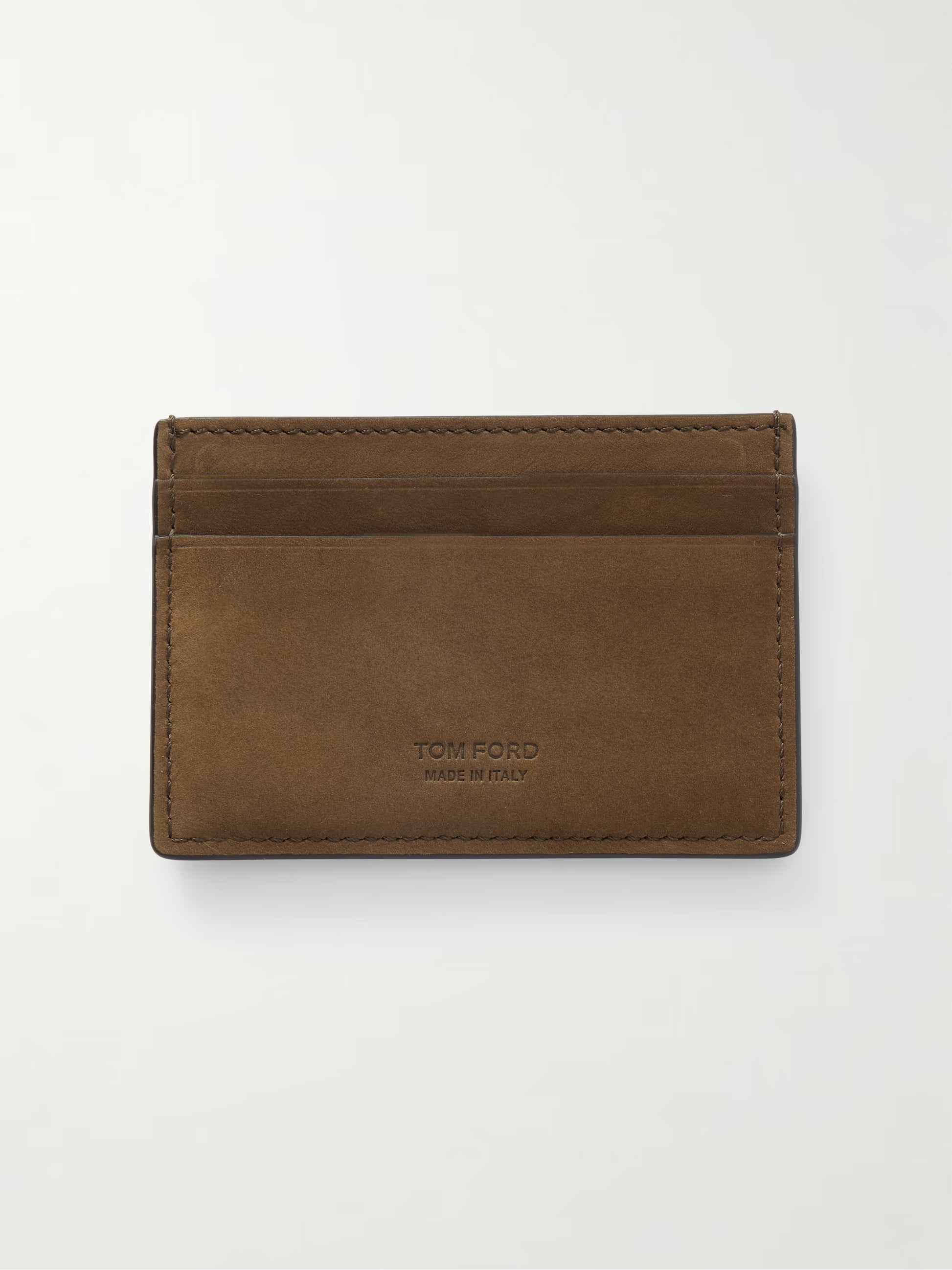 Tom Ford cardholder in olive brown nubuck calf leather with debossed logo