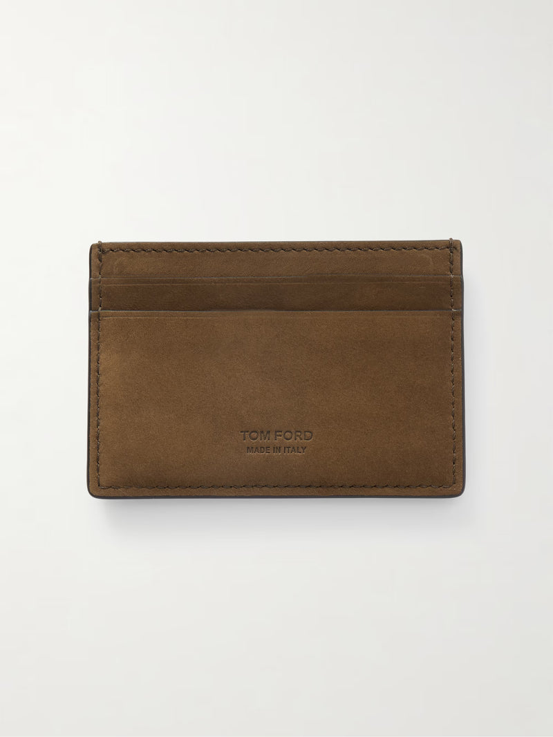 Tom Ford Cardholder - Logo-Debossed Nubuck | Olive Brown