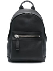 Tom Ford Zip-Pocket Leather Backpack in black grained calfskin with brass hardware