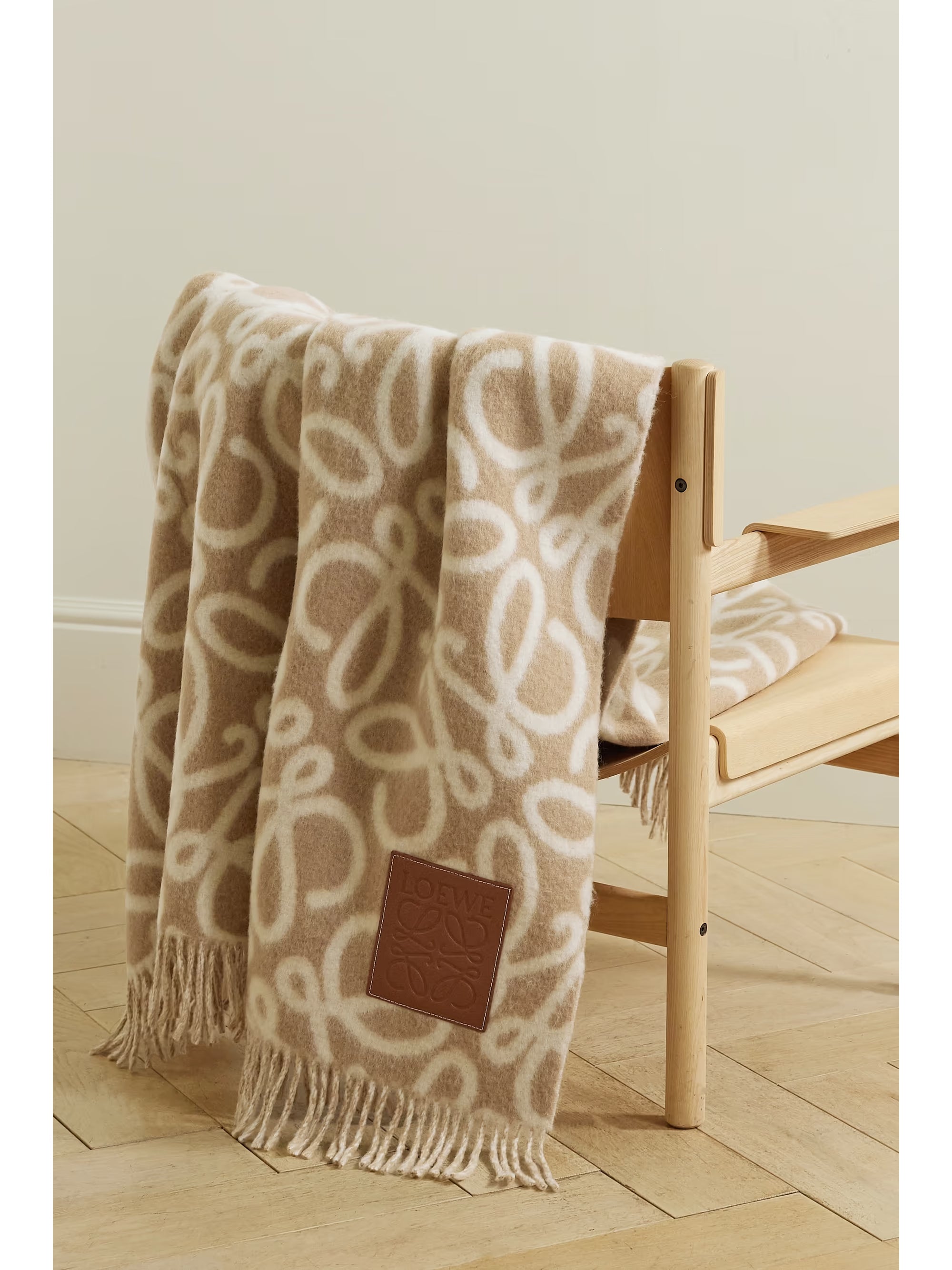 Loewe Fringed leather-trimmed alpaca-blend jacquard blanket