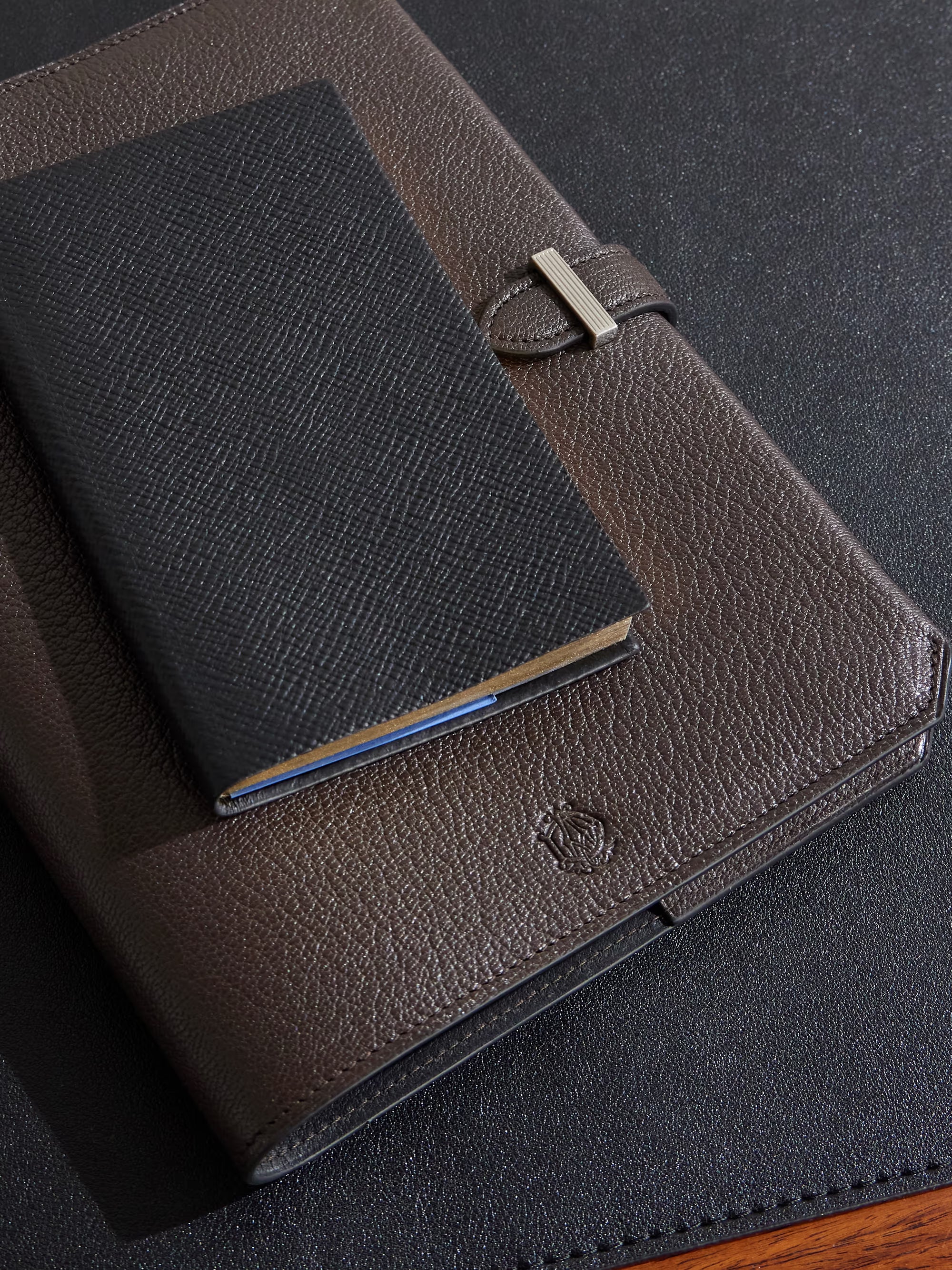 Smythson Panama Cross-Grain Leather Notebook | Black & Gold